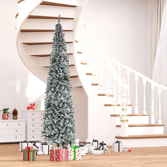 9ft Flocked Pencil Christmas Tree, Realistic Branch Tips, Green Pencil Christmas Trees Green at Gallery Canada