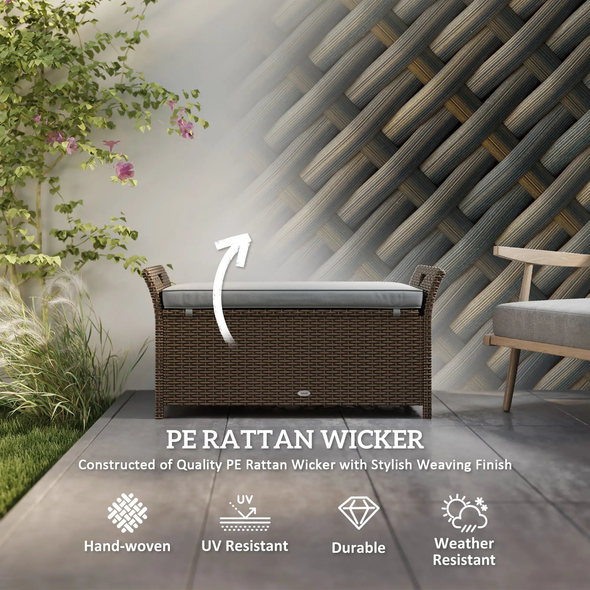 2-In-1 Outdoor Rattan Storage Bench, 29 Gallon, Dark Grey Patio Storage Boxes at Gallery Canada