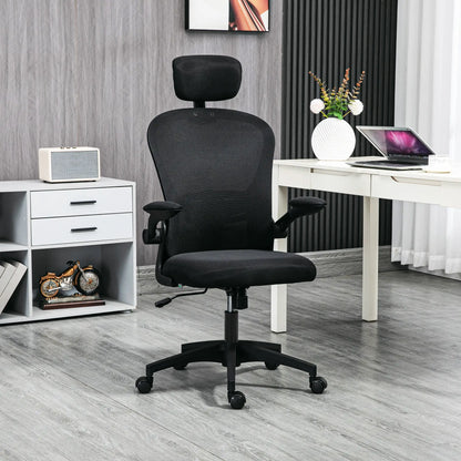 Mesh Office Chair, Adjustable Headrest, 4D Lumbar Support, Flip-Up Arm, Black Office Chairs at Gallery Canada