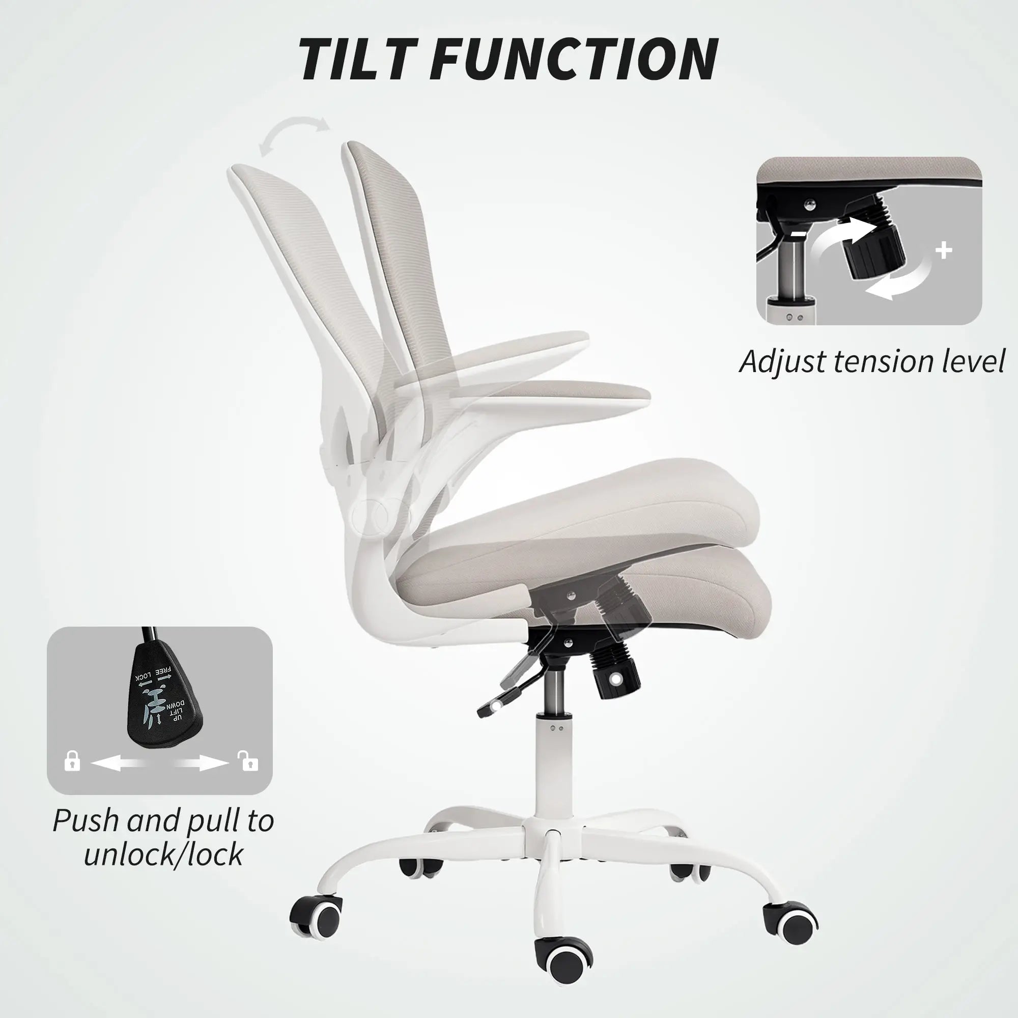 Ergonomic Mesh Office Chair, 4D Lumbar Support, Flip-Up Armrests, Tilt, Grey Task Chairs at Gallery Canada