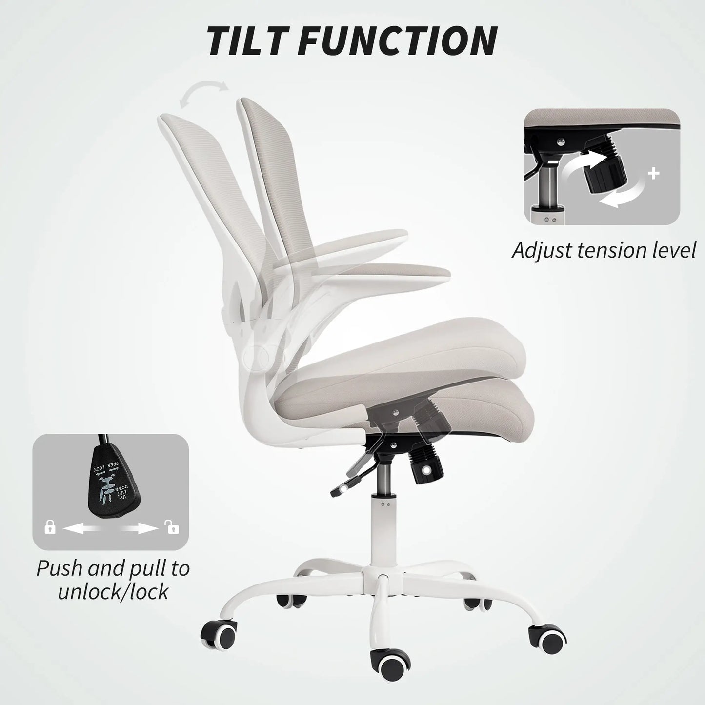Ergonomic Mesh Office Chair, 4D Lumbar Support, Flip-Up Armrests, Tilt, Grey Task Chairs at Gallery Canada
