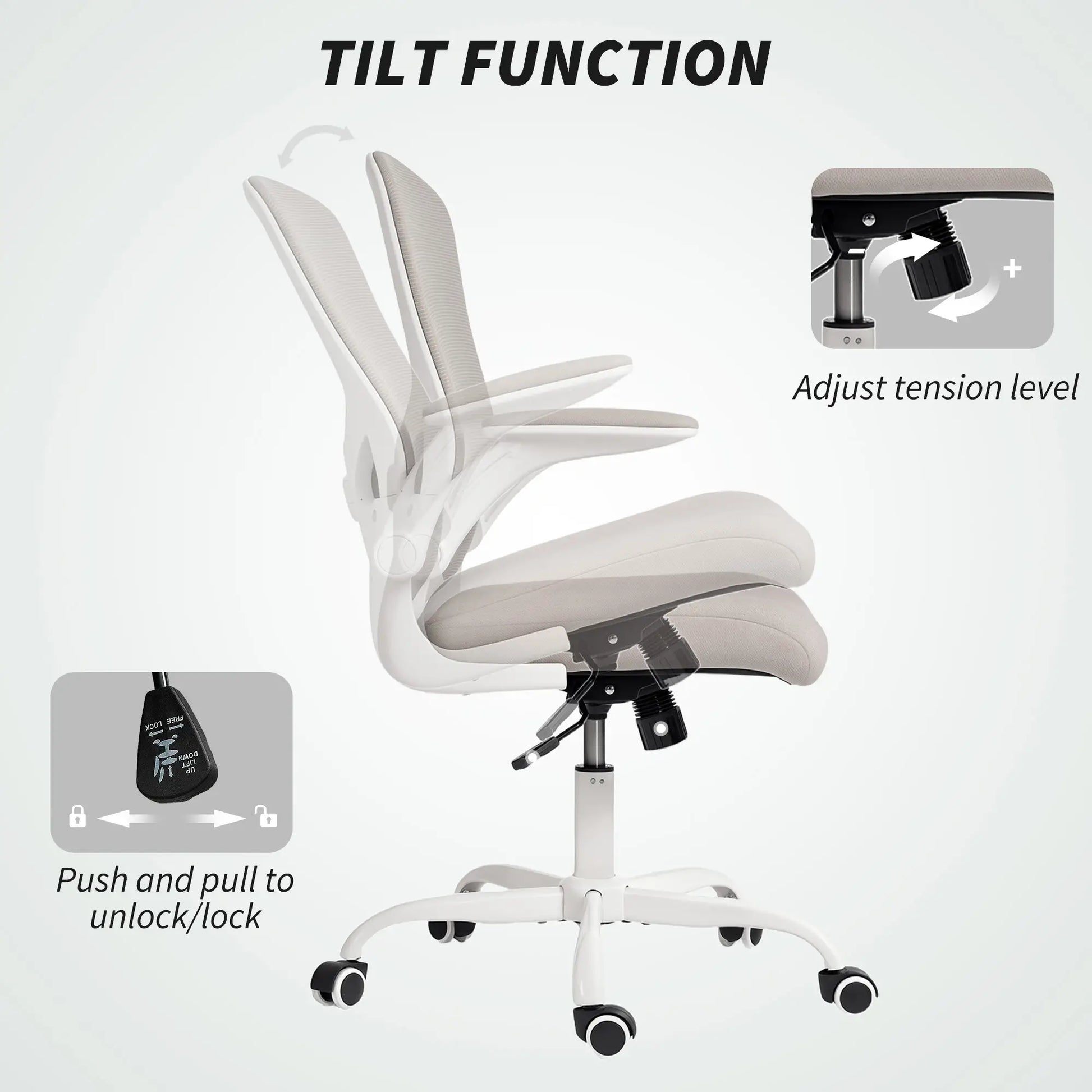 Ergonomic Mesh Office Chair, 4D Lumbar Support, Flip-Up Armrests, Tilt, Grey Task Chairs at Gallery Canada