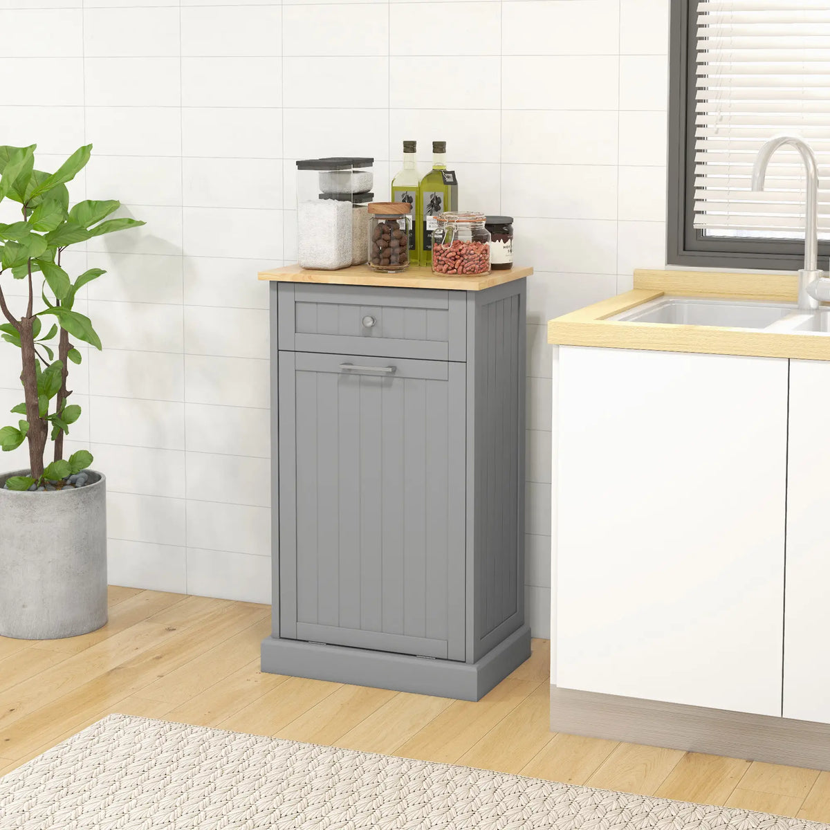Kitchen Tilt Out Trash Bin Cabinet, Free Standing, Grey Storage Cabinets at Gallery Canada