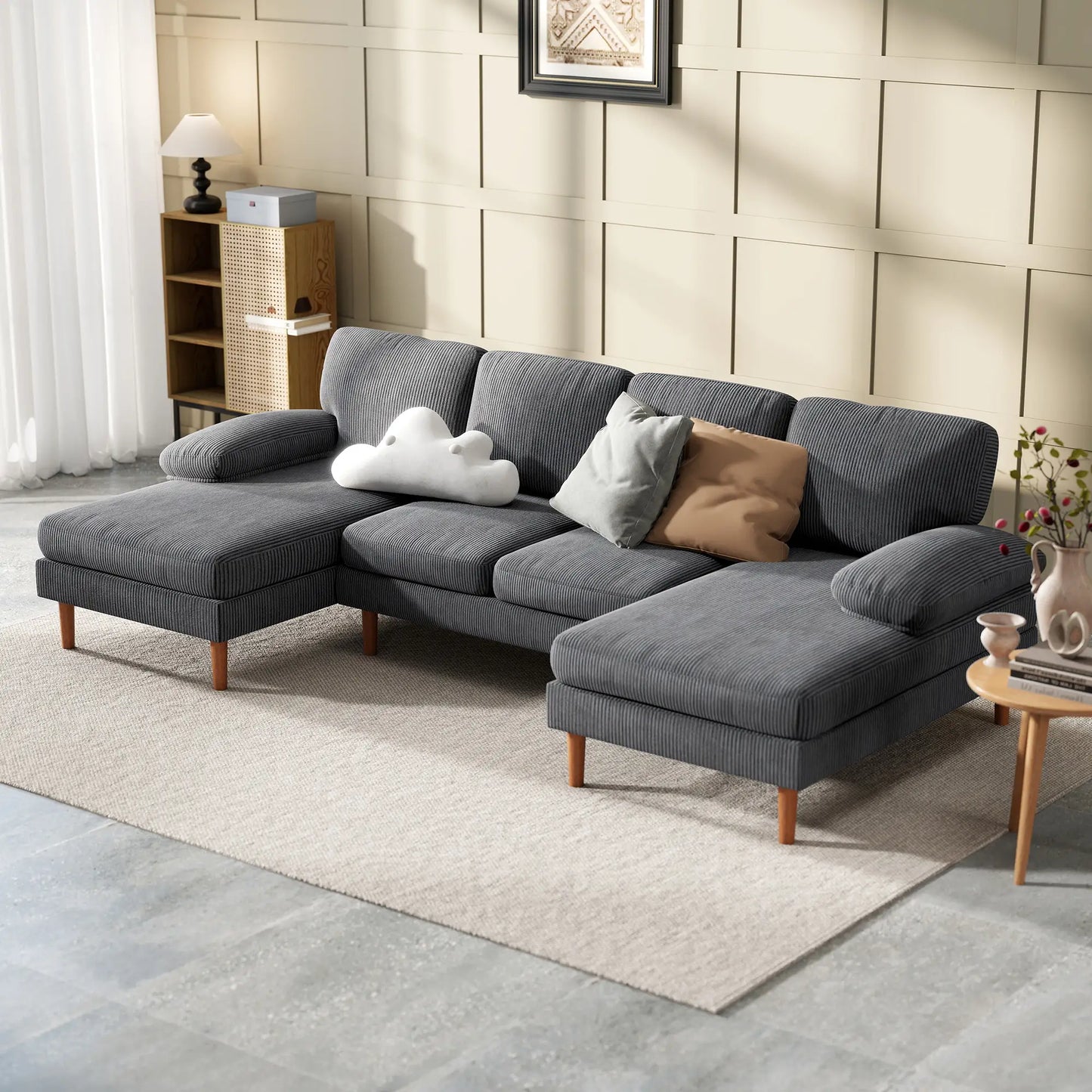 U Shape Couch with Double Chaise, Modern 4 Seater Sofa, Dark Grey 3-Seater Sofas at Gallery Canada