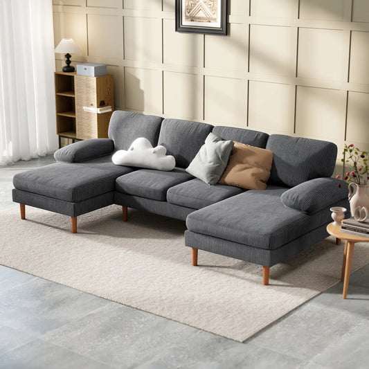 U Shape Couch with Double Chaise, Modern 4 Seater Sofa, Dark Grey 3-Seater Sofas Dark Grey, Brown at Gallery Canada