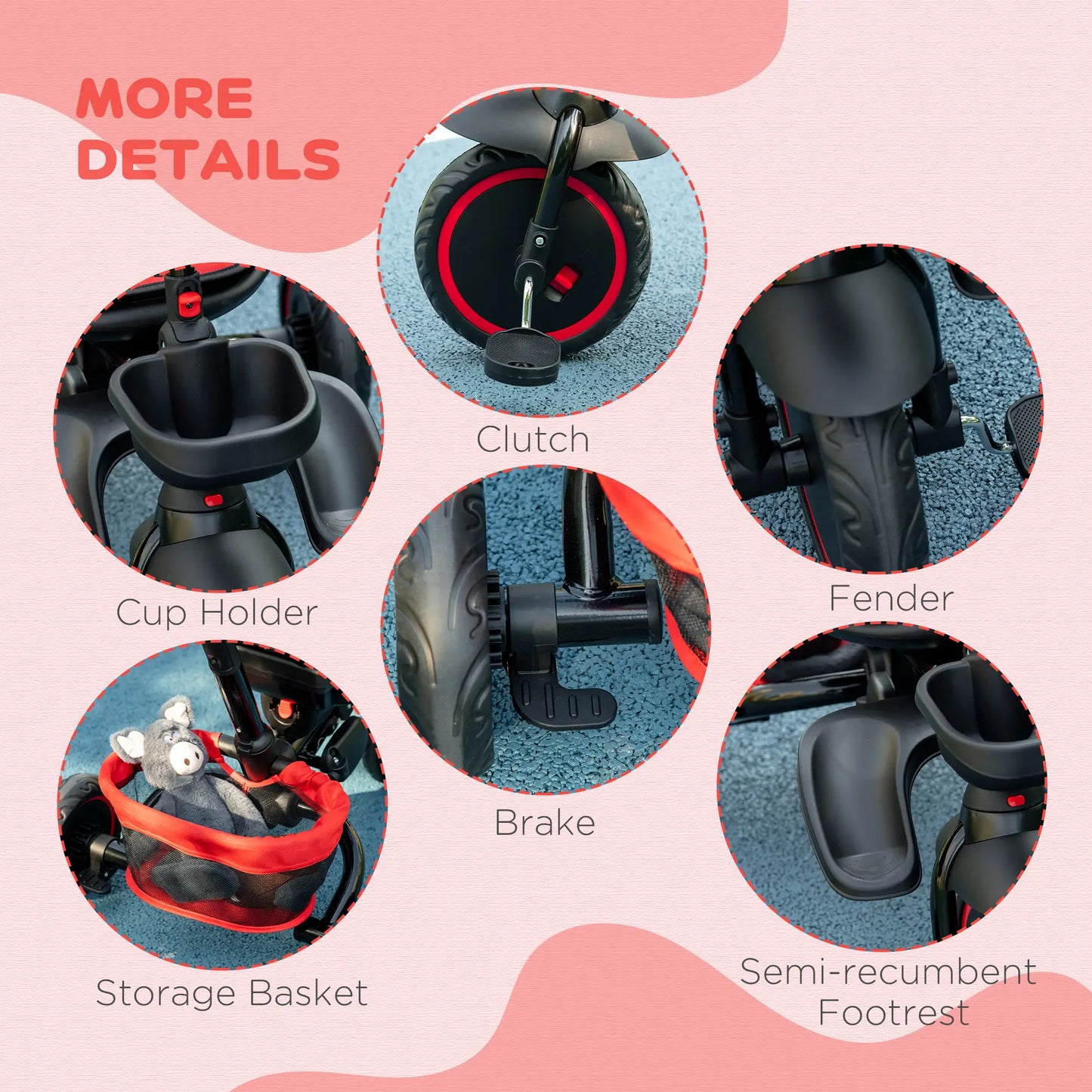 6-in-1 Toddler Tricycle, Foldable, Adjustable Seat, Push Handle, Red Tricycles for Kids at Gallery Canada