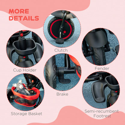 6-in-1 Toddler Tricycle, Foldable, Adjustable Seat, Push Handle, Red Tricycles for Kids at Gallery Canada