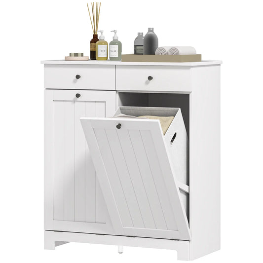 Laundry Cabinet, Tilt Out Hamper with 2 Baskets, 2 Drawers, White
