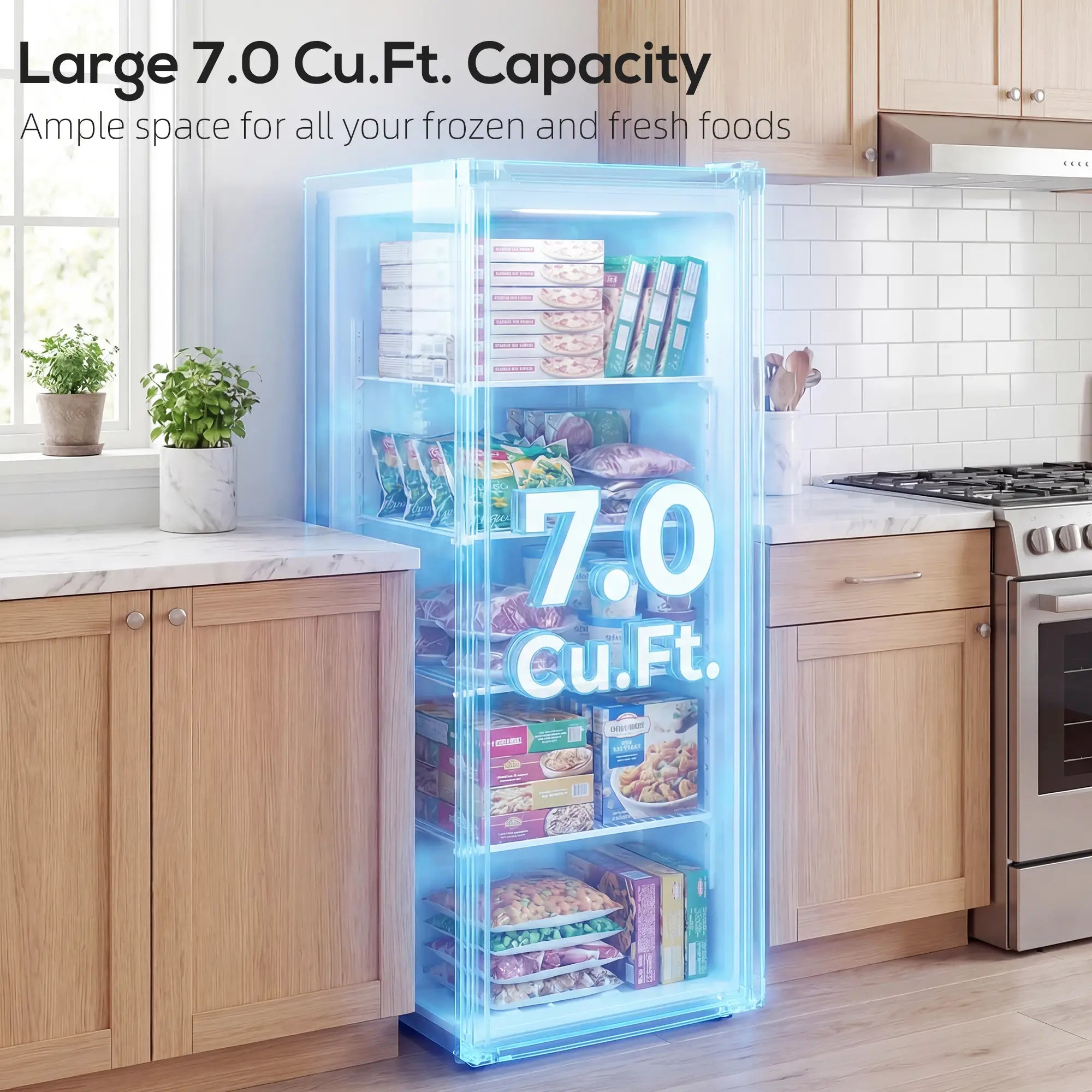 7.0 Cu.Ft Upright Freezer, 6 Adjustable Shelves, Reversible Door, Black Small Kitchen Appliances at Gallery Canada