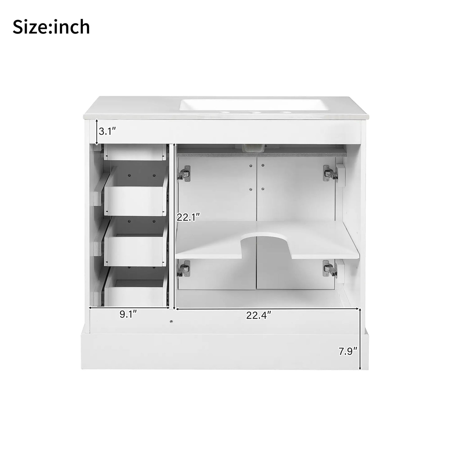 Bathroom Vanity, Ceramic Sink, Soft-Close Doors, 36" L x 18.5" W x 34" H, White Sink Cabinets at Gallery Canada