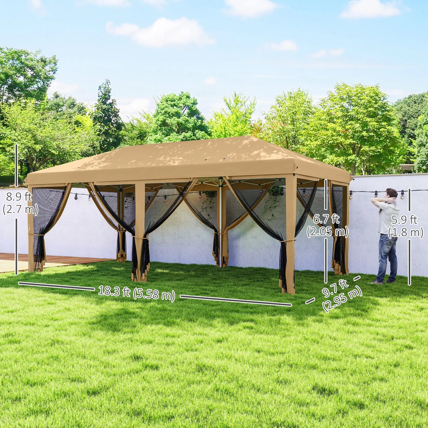 10' x 20' Pop Up Canopy Tent Gazebo, Removable Mesh Sidewalls, Carry Bag, Beige Pop Up Canopies at Gallery Canada