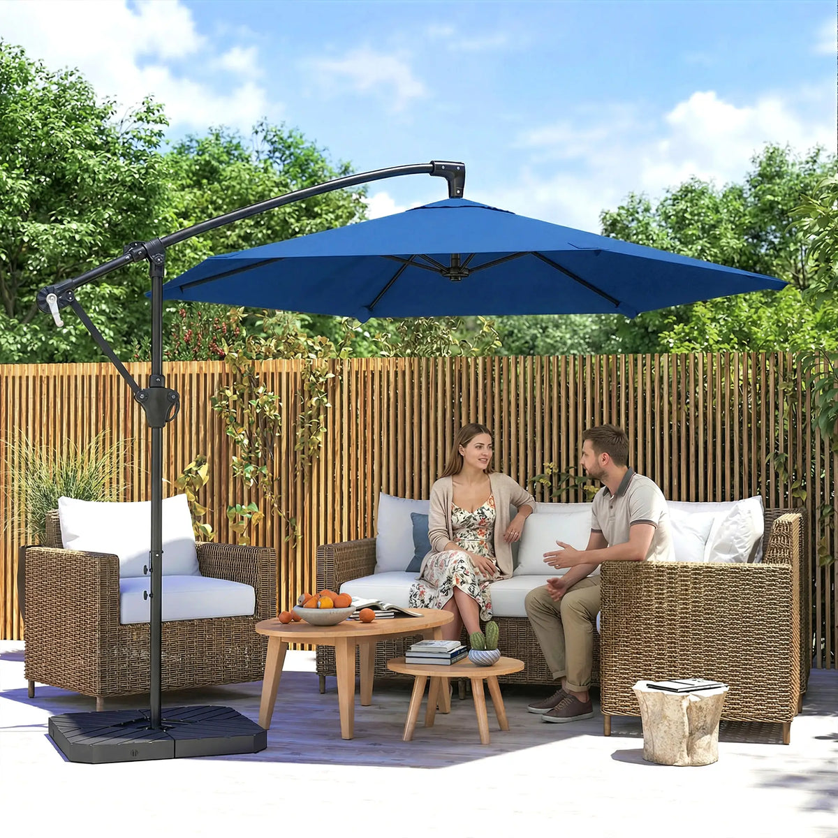 9.7 ft Offset Patio Umbrella, Water/Sand Fillable Weights, Navy Blue Offset Cantilever Umbrellas at Gallery Canada