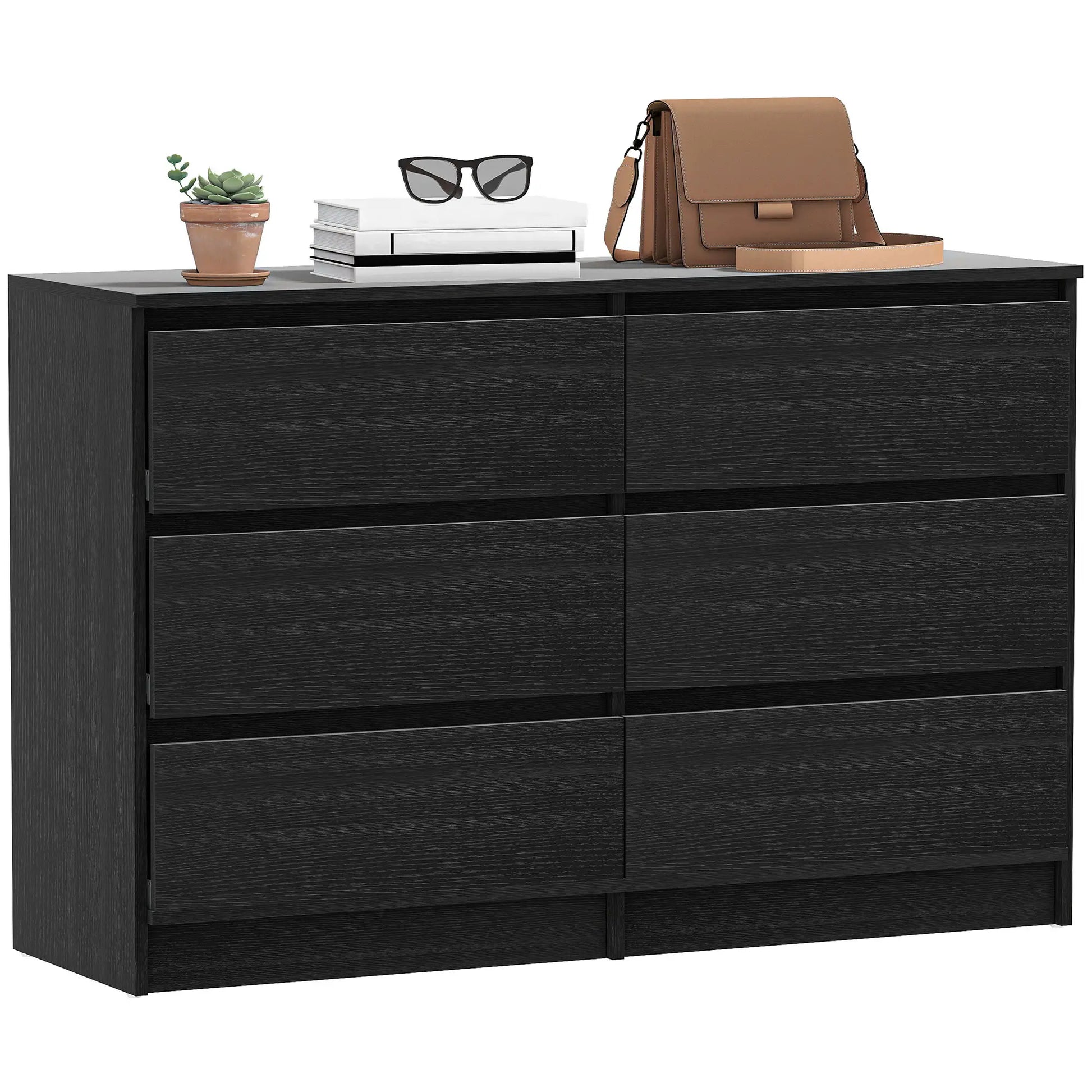 Wide 6 Drawer Dresser, Modern Clothes Storage Organizer, Black Storage Cabinets at Gallery Canada