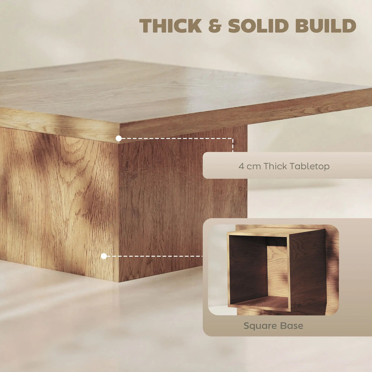Square Coffee Table, 1.6" Thick Tabletop, Natural Wood Coffee Tables at Gallery Canada
