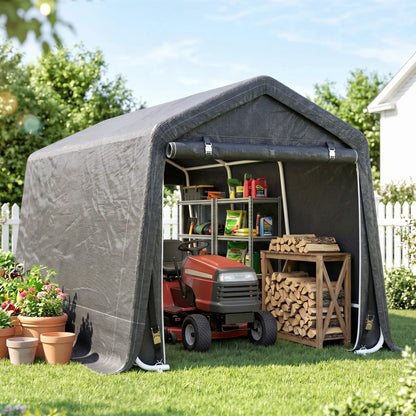9.2' x 7.9' Garden Storage Tent, Metal Frame, Double Zipper Doors, Dark Grey Car Shelters at Gallery Canada
