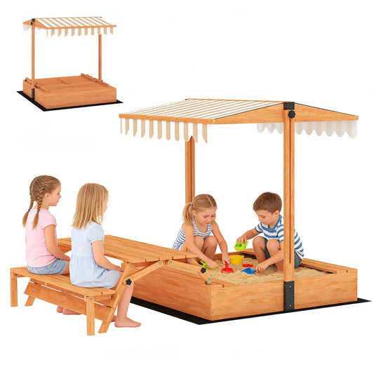 Kids Sandbox With Canopy, Wooden Sand Box, Foldable Picnic Table, Bench Seats Sandboxes & Accessories Brown, Off-white, Khaki, Black at Gallery Canada