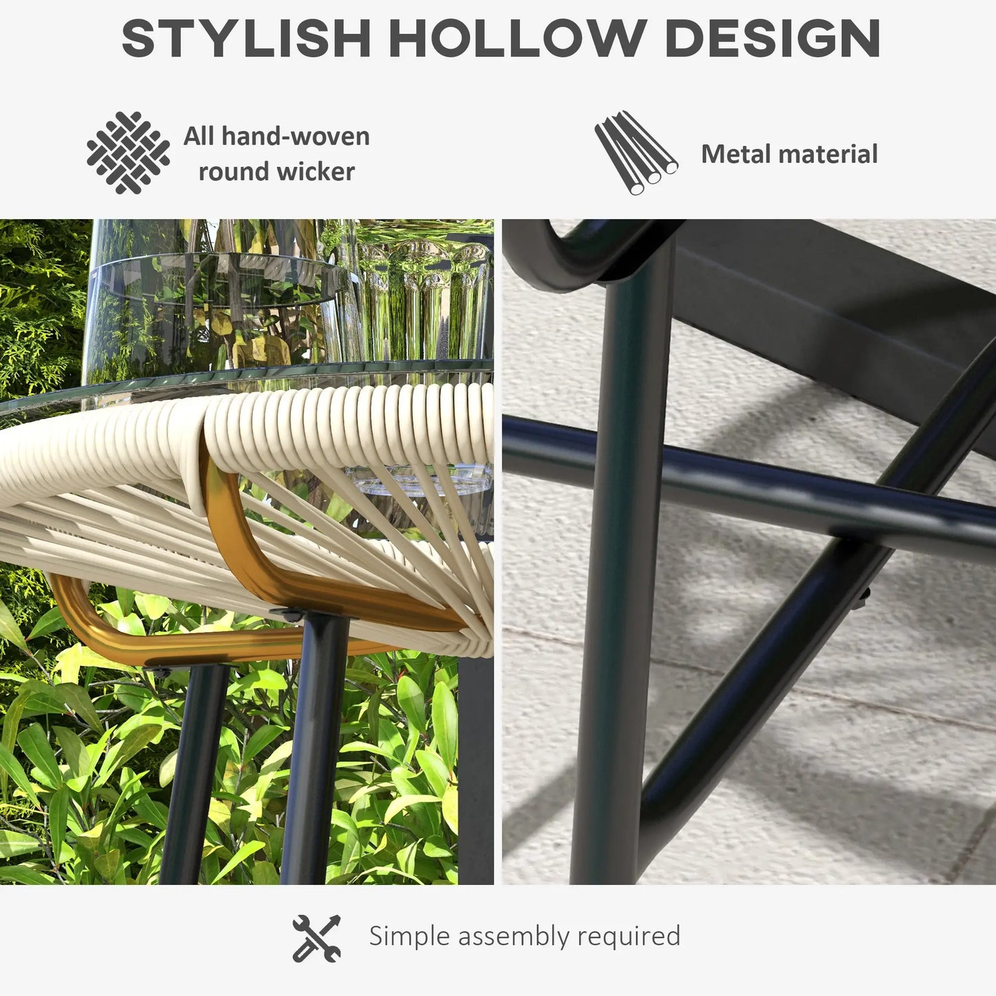 Round Rattan Side Table, With Tempered Glass Top, Cream White Patio Side Tables at Gallery Canada