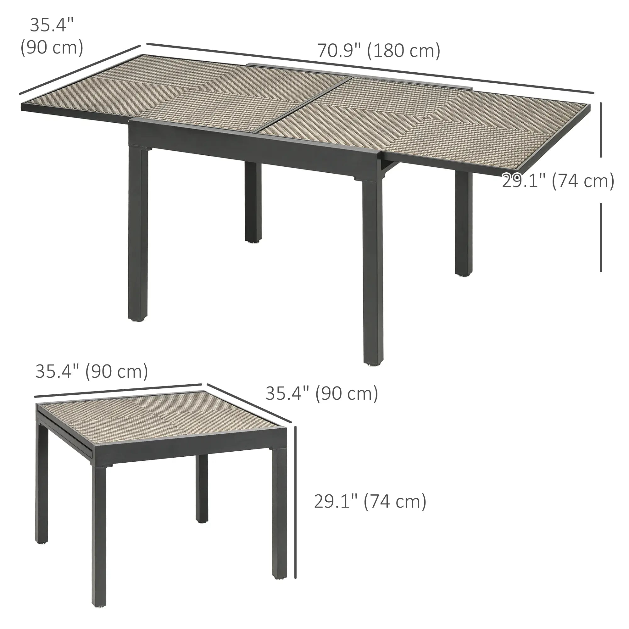 Extendable Rattan Dining Table, Aluminum Frame, 35.4