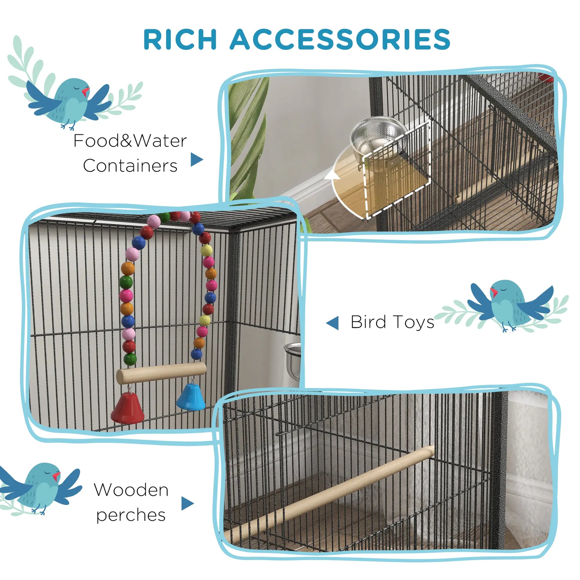 29" Bird Cage for Parrots, Lovebirds, Budgies, Finches, Flight Cage, Grey Bird Cages at Gallery Canada