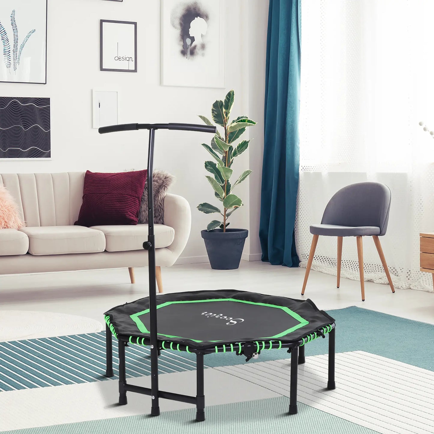 48" Foldable Trampoline with Adjustable Handle Bar, Green Trampolines at Gallery Canada