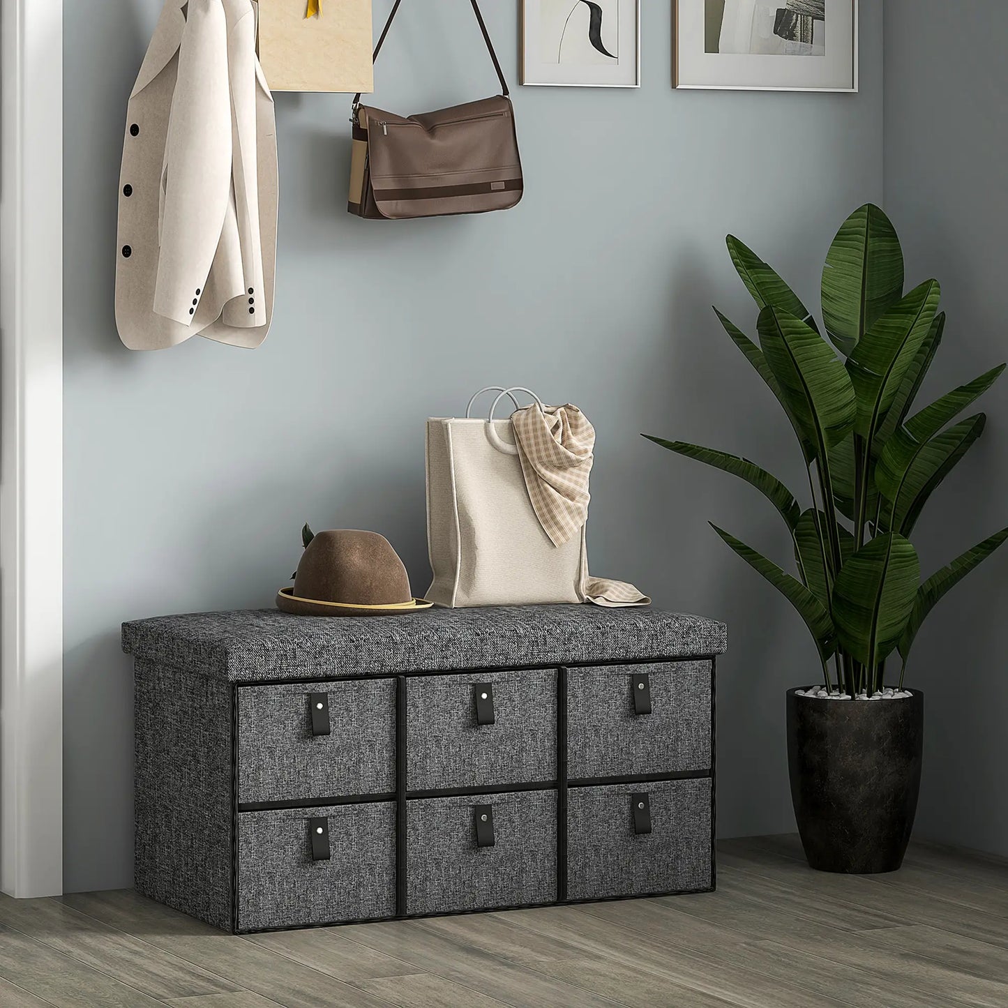 Shoe Bench with Seat, 6 Fabric Drawers, Charcoal Grey Shoe Storage Cabinets & Racks at Gallery Canada