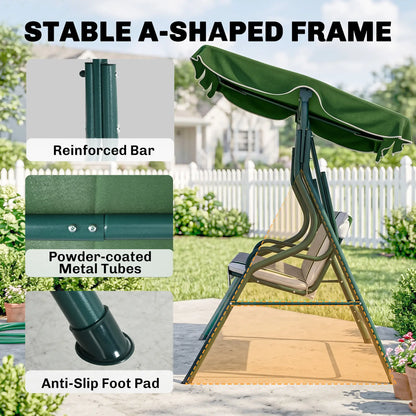 Outdoor Porch Swing, Adjustable Canopy, 3-Seater, Green Patio Swings with Stand at Gallery Canada