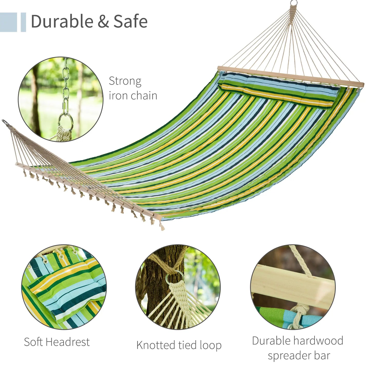 83" Patio Double Hammock, Wide Outdoor Bed, Fits 2, White Stripe, White Camping Hammocks at Gallery Canada