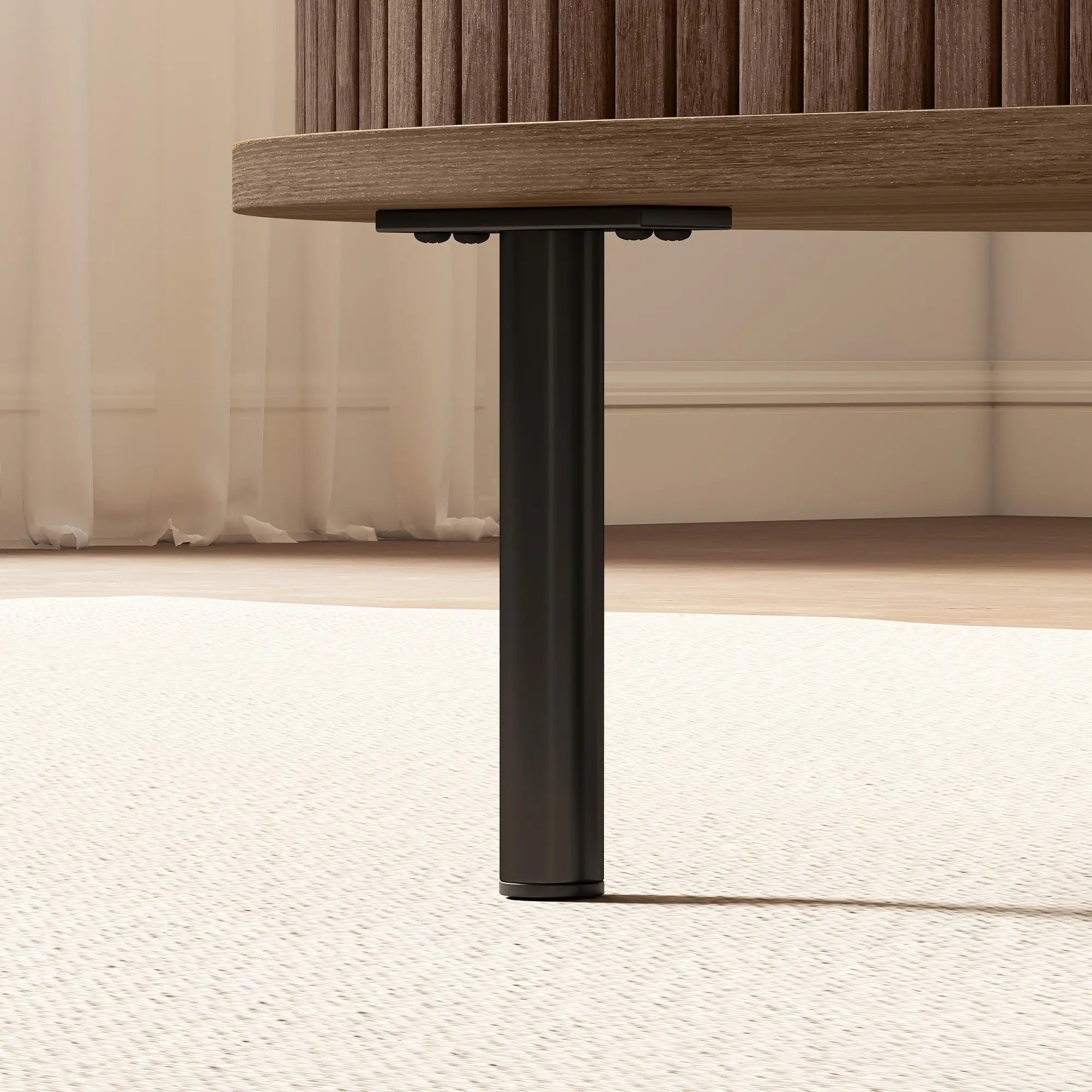 Coffee Table with Sliding Tambour Doors and Storage Center Table with Metal Legs, 39