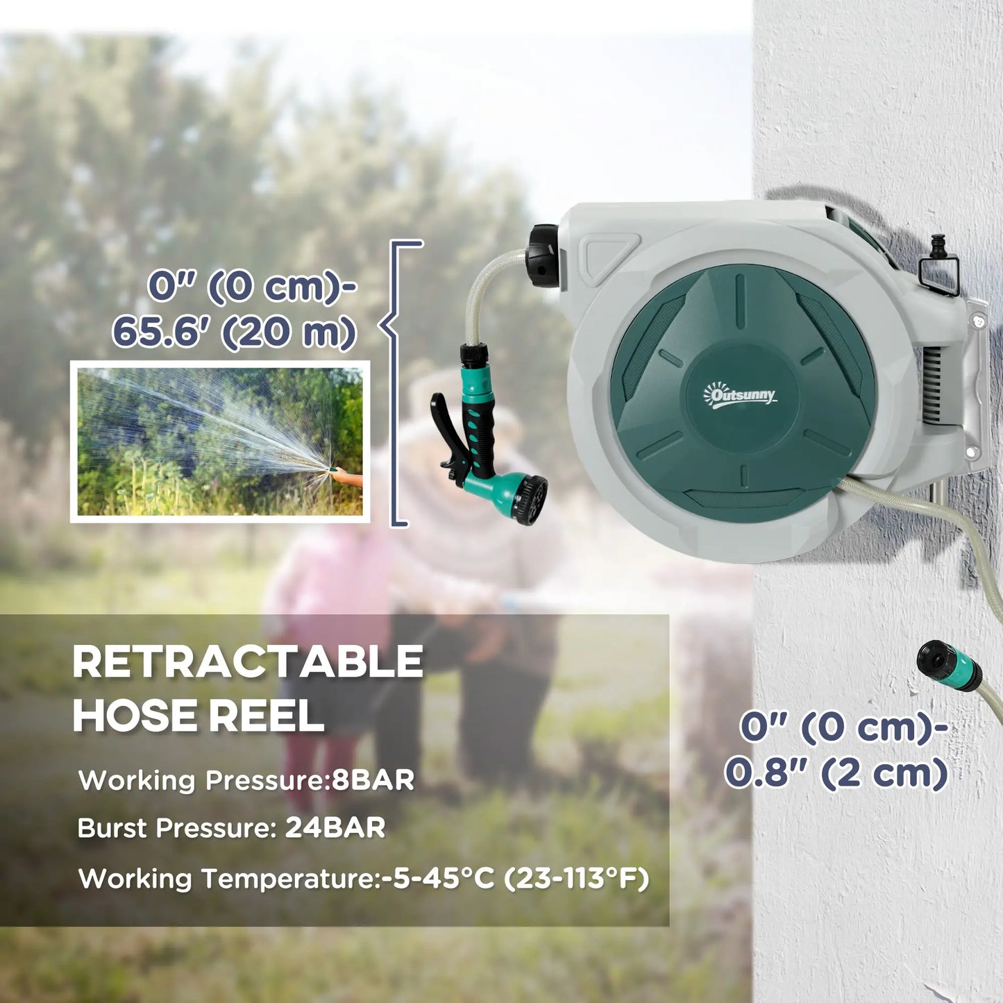 1/2 in x 65ft Wall Mounted Garden Hose Reel, Retractable Auto Rewind, Green Garden Accessories at Gallery Canada