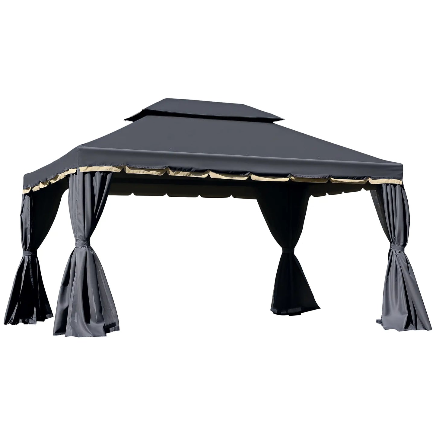 13' x 10' Outdoor Gazebo, 2-Tier Polyester Roof, Vented Mesh, Black Gazebos Black at Gallery Canada