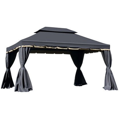 13' x 10' Outdoor Gazebo, 2-Tier Polyester Roof, Vented Mesh, Black Gazebos Black at Gallery Canada