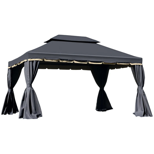 13' x 10' Outdoor Gazebo, 2-Tier Polyester Roof, Vented Mesh, Black Gazebos Black at Gallery Canada