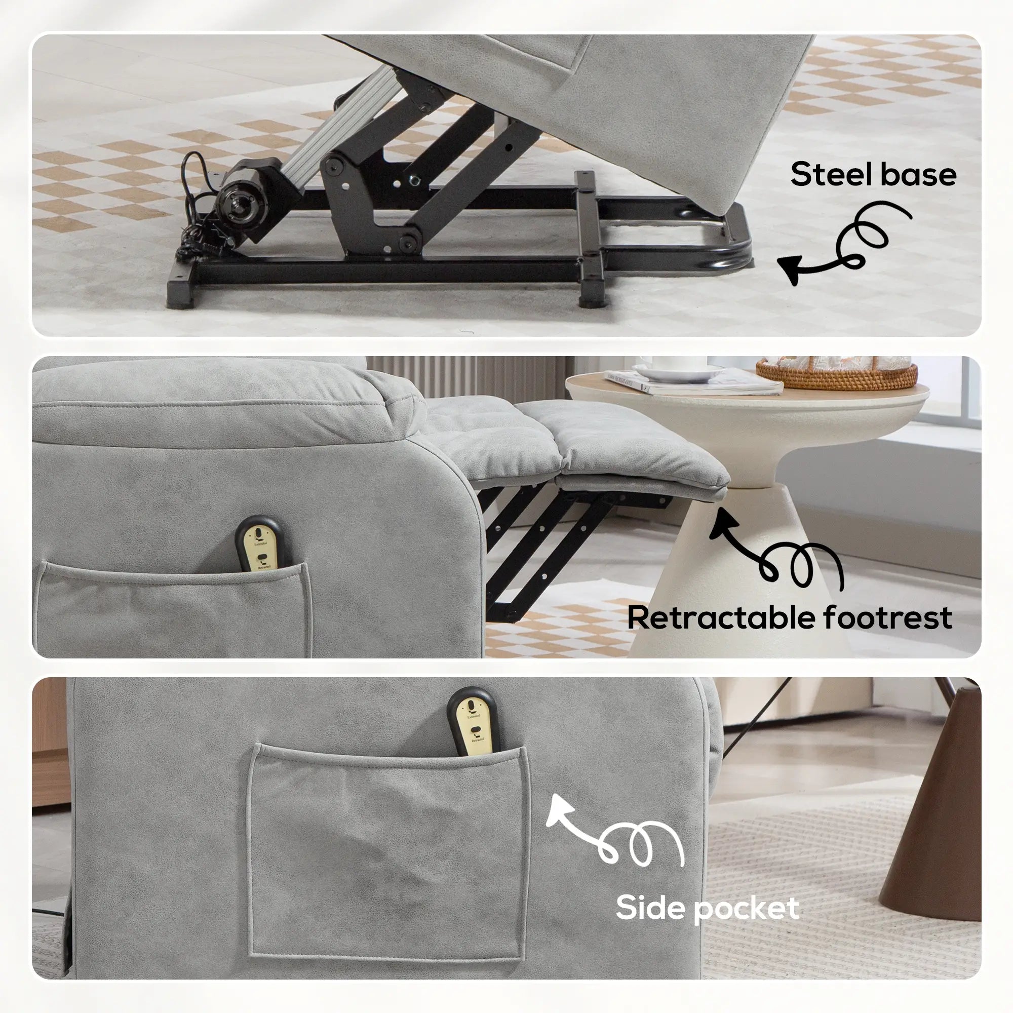 Electric Recliner Chair, Microfibre Upholstered, Remote Included, Light Grey Sofas & Reclining Chairs at Gallery Canada