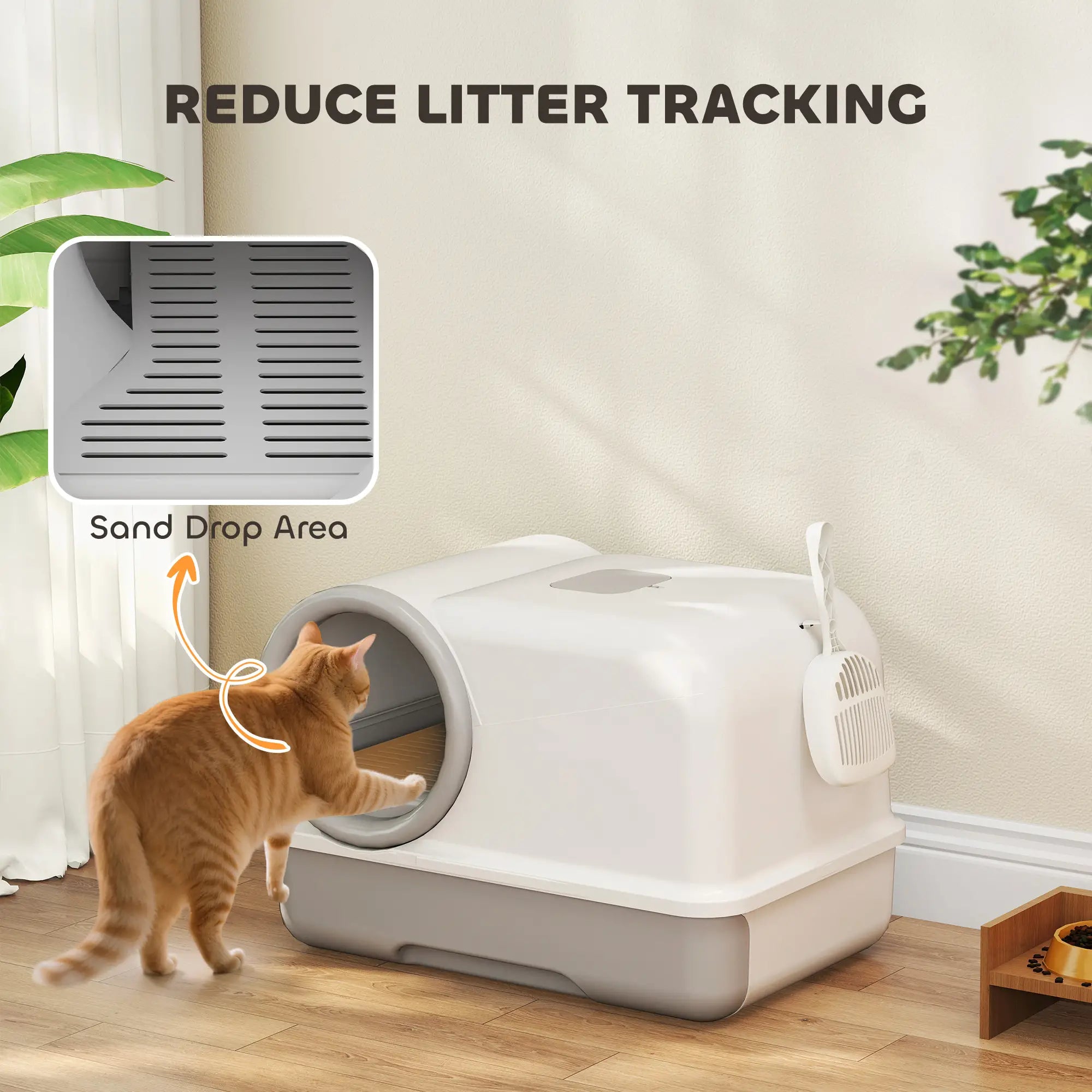 Hooded Cat Litter Box, Easy Clean Drawer, Odor Control, White Grey Cat Litter Box Enclosures at Gallery Canada