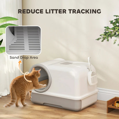 Hooded Cat Litter Box, Easy Clean Drawer, Odor Control, White Grey Cat Litter Box Enclosures at Gallery Canada