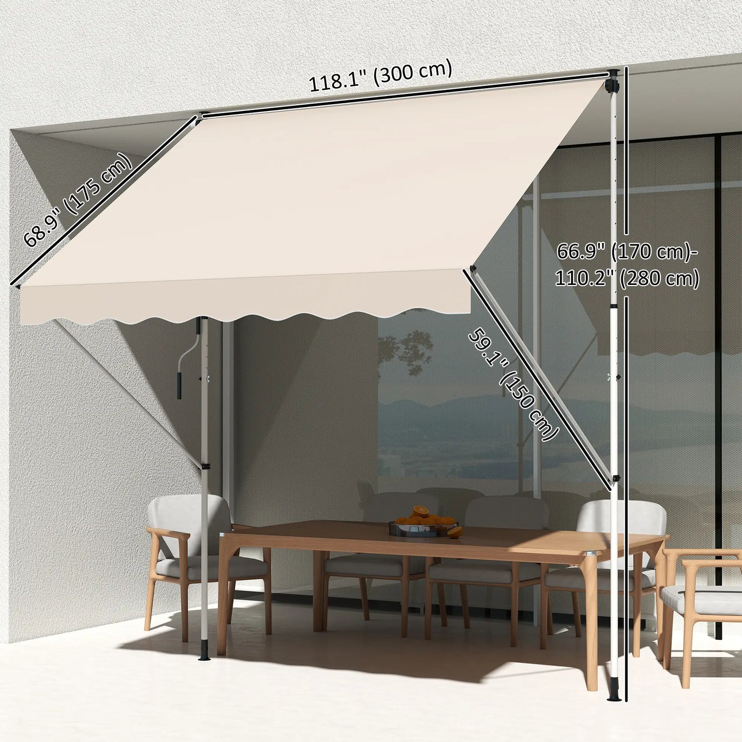 10x5ft Manual Retractable Awning, Water Resistant UV Protector, Beige Door Awnings at Gallery Canada
