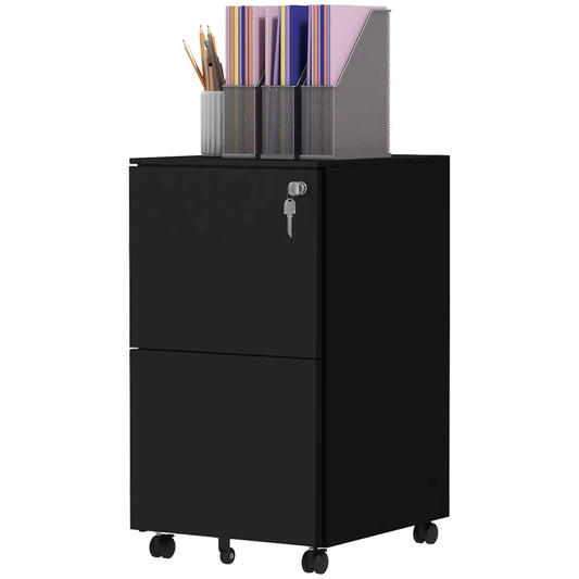 2-Drawer Steel Filing Cabinet on Wheels, Lockable, Adjustable Hanging Bar, Black Office Cabinets & Cupboards Black at Gallery Canada