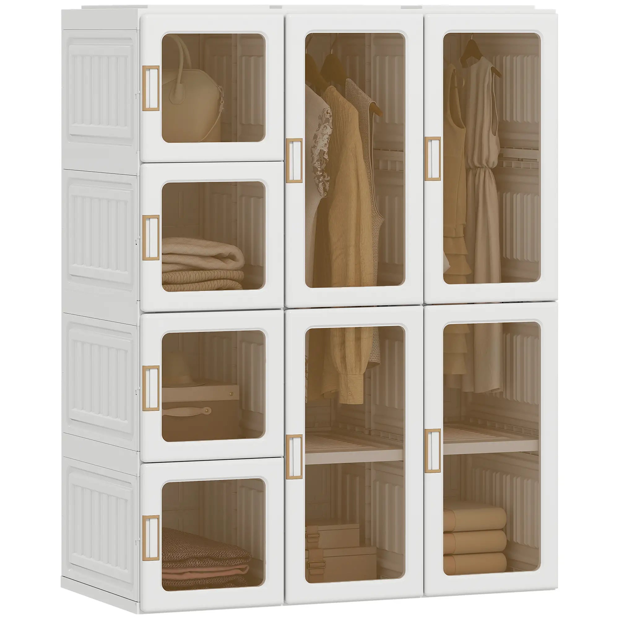 Portable Wardrobe, Foldable Plastic Closet, 8 Compartments, 2 Hanging Rods, Brown Clothing Storage at Gallery Canada