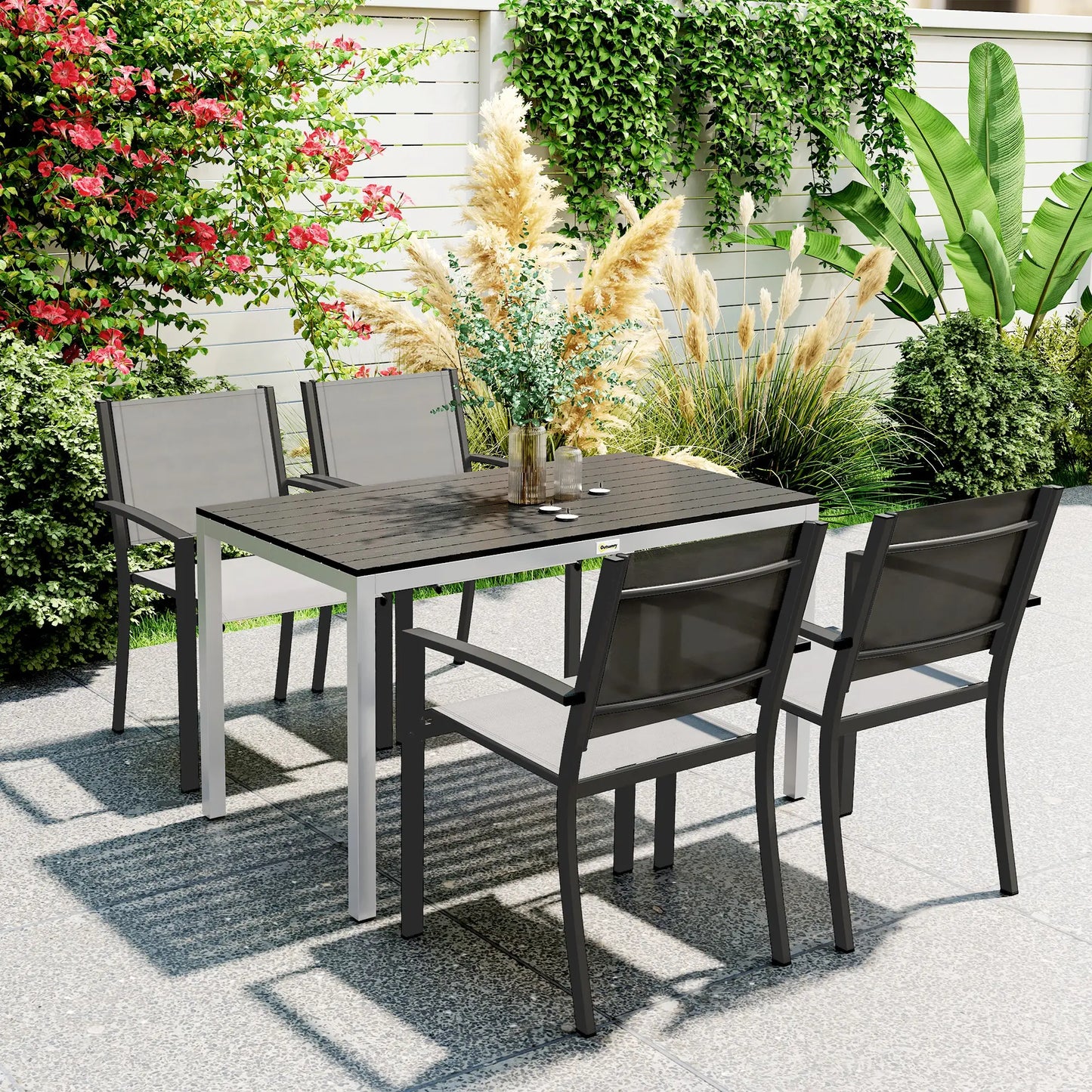 Outdoor Dining Table, 4-6 Seater, Slatted Top, Rust-Resistant Aluminium Frame, Black Patio Dinning Tables at Gallery Canada