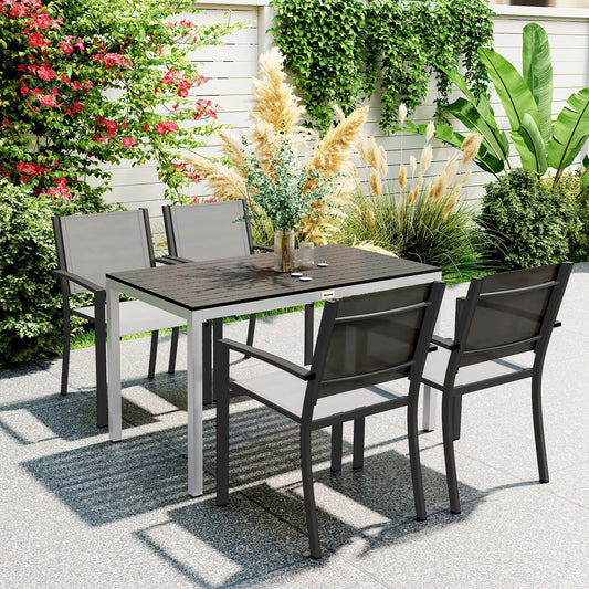 Outdoor Dining Table, 4-6 Seater, Slatted Top, Rust-Resistant Aluminium Frame, Black Patio Dinning Tables Black, Silver at Gallery Canada