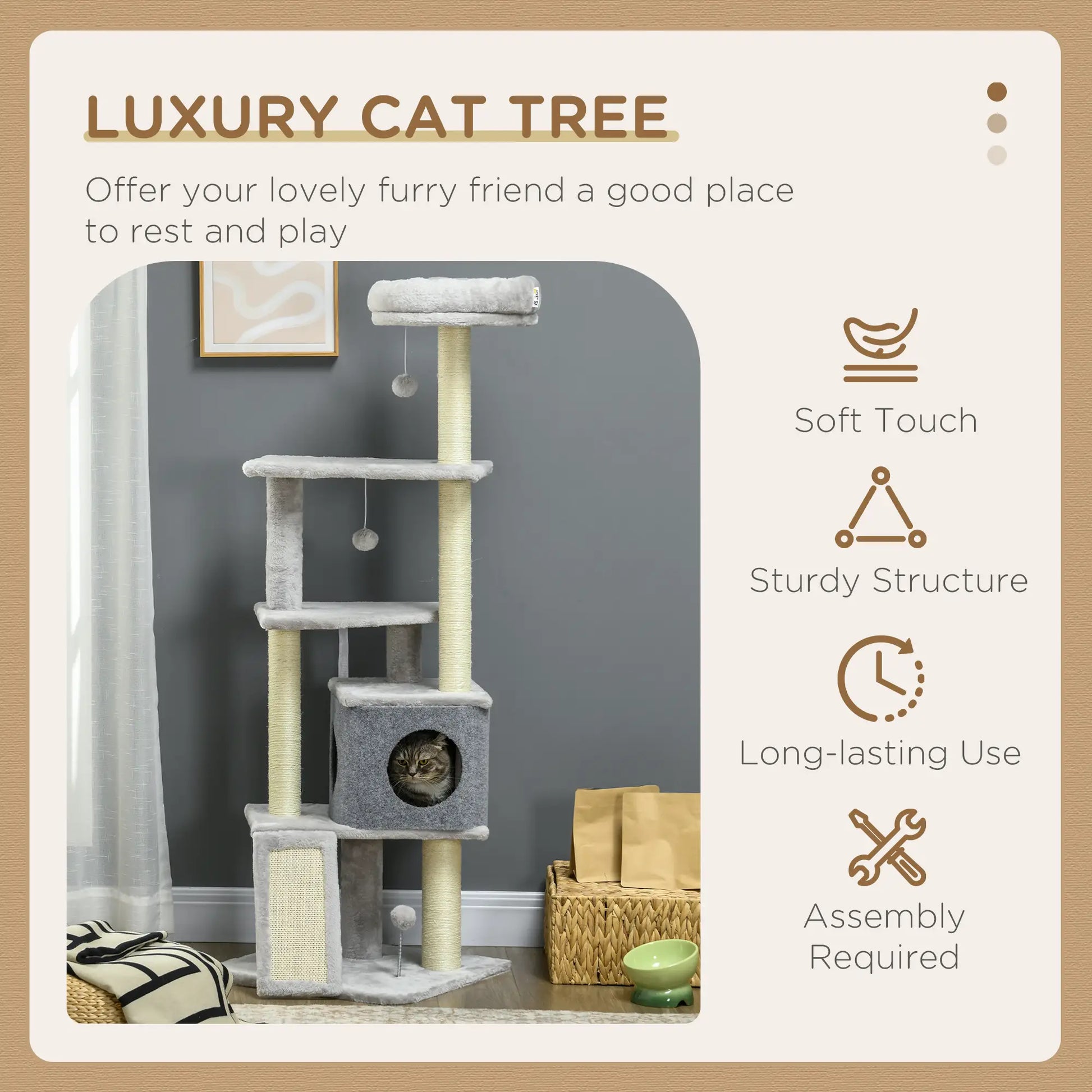 57.5" Cat Tree with Scratching Posts, Large Cat Tower, Bed, House, Toys, Grey Cat Posts at Gallery Canada