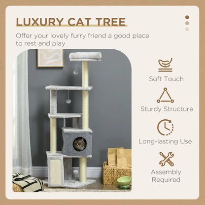 57.5" Cat Tree with Scratching Posts, Large Cat Tower, Bed, House, Toys, Grey Cat Posts at Gallery Canada