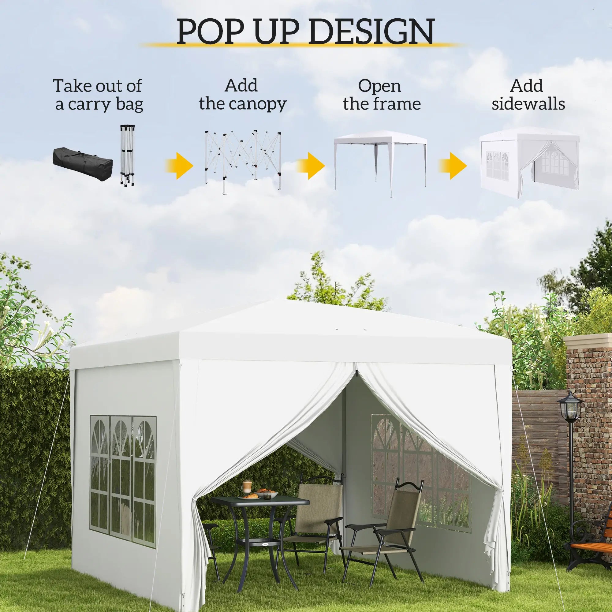 9.7' x 9.7' Outdoor Pop Up Tent, Wedding Gazebo Canopy, White Pop Up Canopies at Gallery Canada