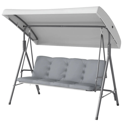 3-Seat Patio Swing Chair, Outdoor Porch Glider, Adjustable Canopy, Light Grey