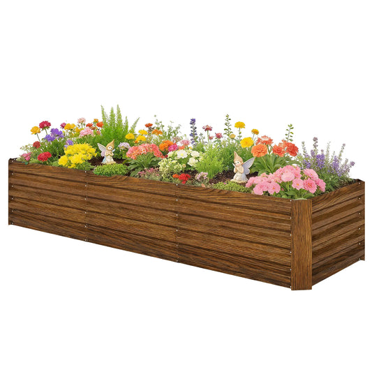 Galvanized Raised Garden Bed, 8 x 2.6 x 1.5ft, Brown Wood Effect, Brown Galvanized Planter Boxes Brown Wood Effect at Gallery Canada