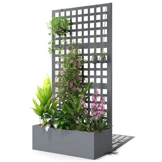 Galvanized Raised Garden Bed Planter Box, 35"x16"x70" Grey Wood Effect, Grey Galvanized Planter Boxes Grey Wood Effect at Gallery Canada