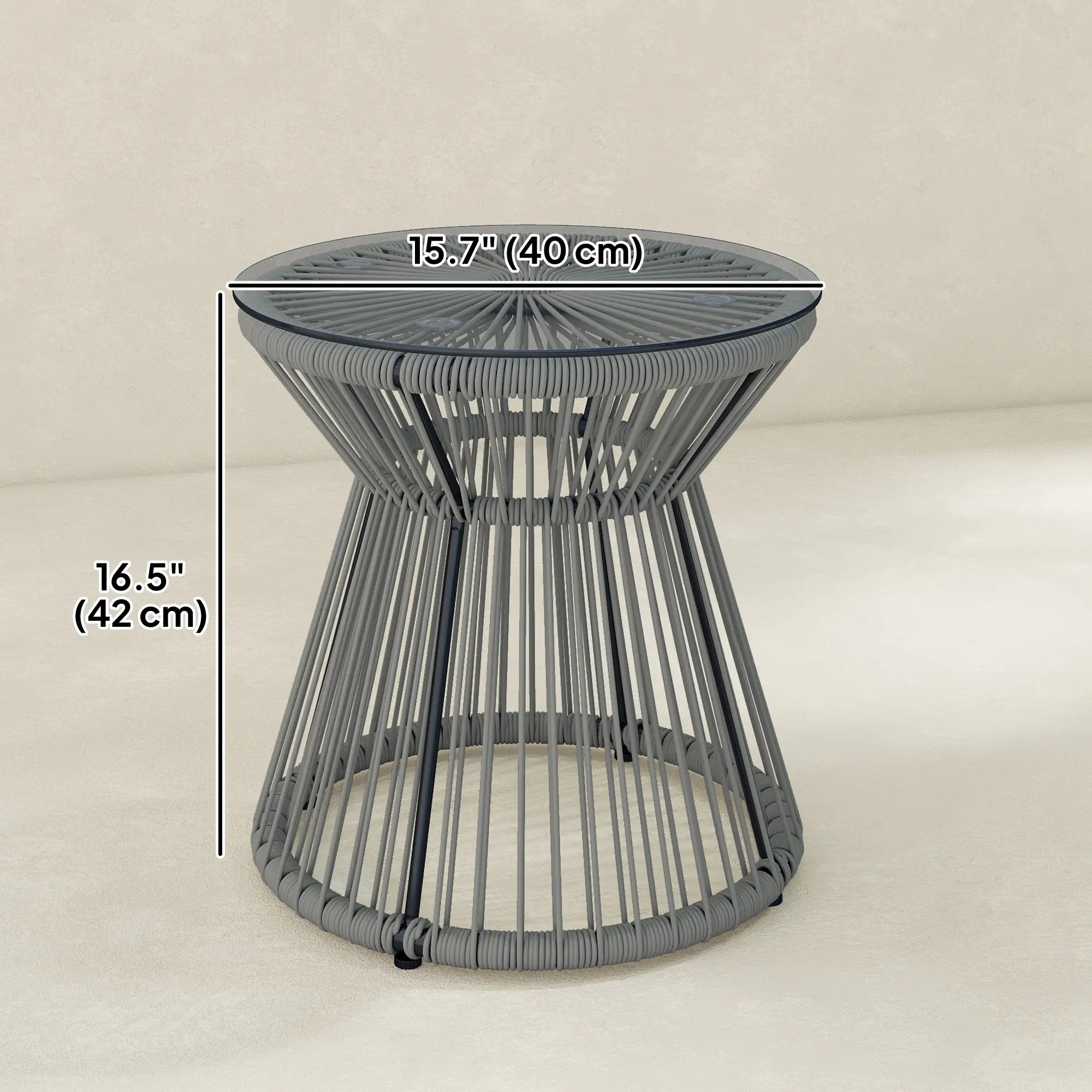 Round Rattan End Table, Hollow Drum Design, Glass Top, Dark Grey Patio Side Tables at Gallery Canada