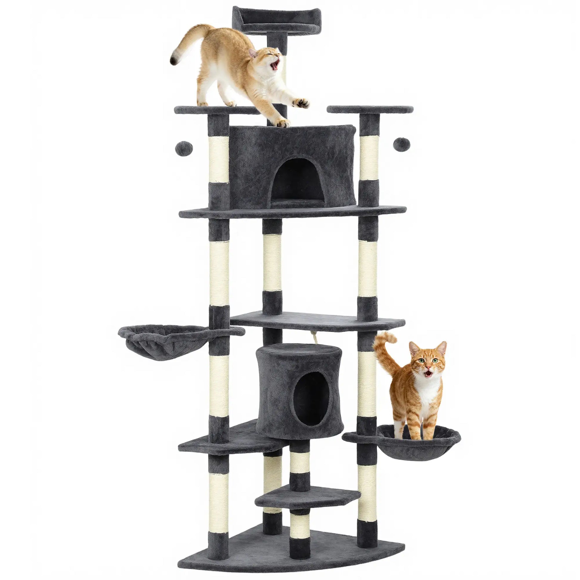 79" Cat Tree, Two Condos, Scratching Posts, Hammocks, Perches, Toys, Dark Grey Cat Towers at Gallery Canada
