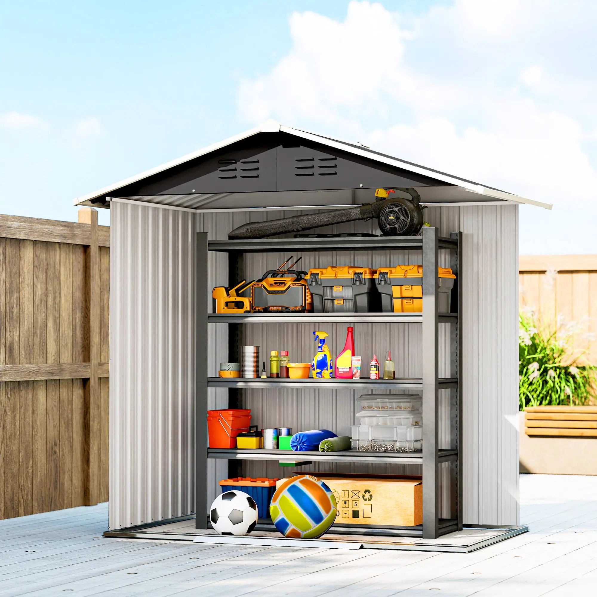 6.5x3.5ft Metal Garden Storage Shed, Double Sliding Doors, Dark Grey Sheds at Gallery Canada
