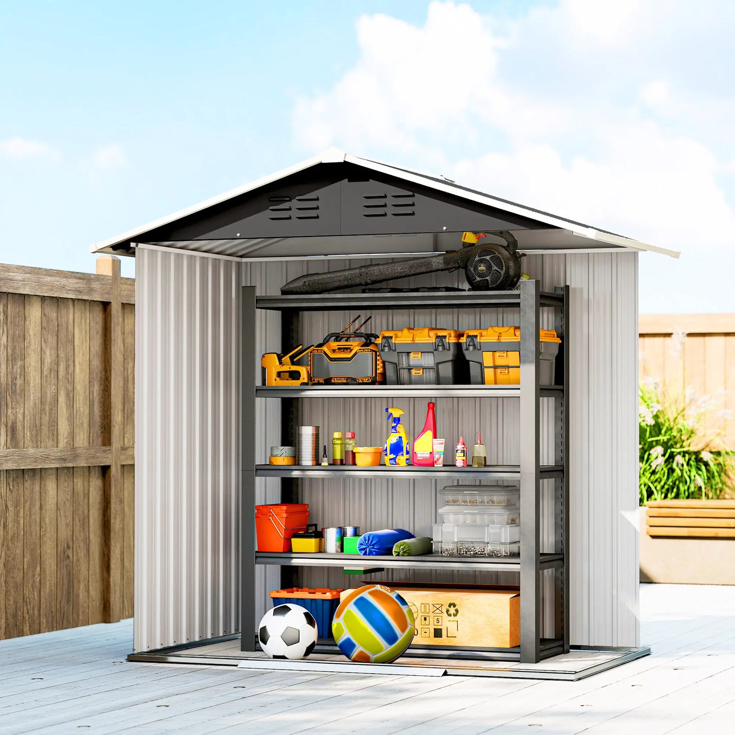 6.5x3.5ft Metal Garden Storage Shed, Double Sliding Doors, Dark Grey Sheds at Gallery Canada